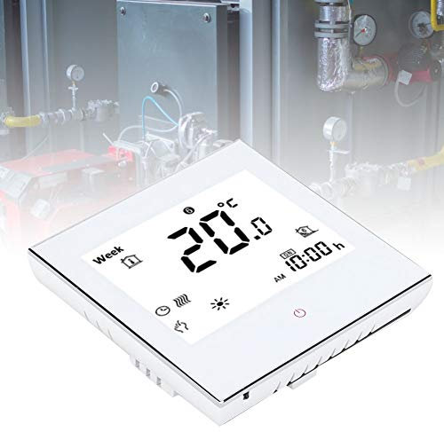 Termostato de ambiente de calefacción, Control inteligente de calefacción central, Termostato de ambiente digital programable semanal con pantalla táctil LCD, Blanco/Negro 3A(Blanco)