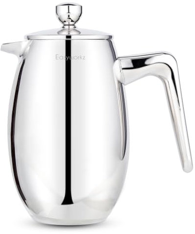 Easyworkz Nando Cafetière à piston isotherme à double paroi en acier inoxydable,350 ml, argent