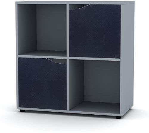 URBNLIVING Wooden Grey Cube Bookcase Shelving Display Shelves Storage Units Wood Shelf Door (Grey Bookcase And Black Doors, 4 Cube)
