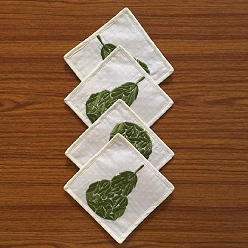 Lot de 4 dessous de verre en tissu brodé à la main, 12,7 x 12,7 cm