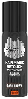 THE SHAVE FACTORY Magic Retouch Spray – Dunkelbraun 100ml – Sofortige Ansatzkaschierung bei Grauen Haaren und Nachwuchs – Natürlich Aussehende Farbe – Kein Rückstand, Langanhaltend, Schnell Trocknend