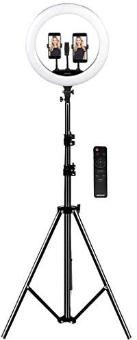 Somikon Ring Light: XL-LED-Ringlicht mit Smartphone-Halter, Ø 46 cm, USB-Port, dimmbar (Lichtring, Kosmetiklampe, Senioren Handy)