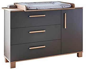 arthur berndt CLOE Wickelkommode mit abnehmbarem Wickelaufsatz Lava Matt/Eiche Sägerau - Made in Germany