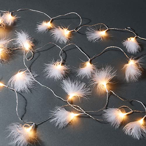 BUTLERS LED Lichterkette mit USB oder batteriebetrieben mit Timer für Kinderzimmer, Betthimmel & Fensterdeko – feine weiße Feder, perfekt für Weihnachten mit 20 Lichter
