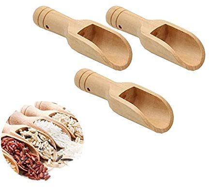 WEISHA Lot de 3 cuillères à sel en bois avec manche rond - Mini cuillère à épices en bois - Petite pelle à sel de bain - Cuillère à café - Cuillère à sel - Cuillère à lait en poudre