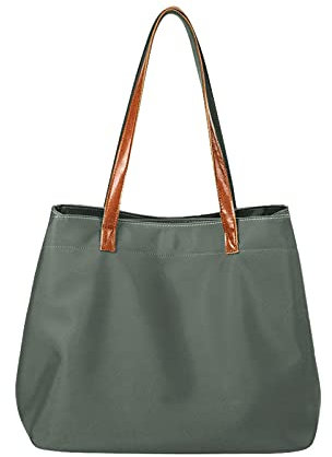 FANDARE Vintage Handtaschen Damen Schultertasche Henkeltasche Tragetasche Wasserdicht Nylon Frauen Schulranzen Arbeitstasche für 15 Zoll Laptop Reisen Arbeit Grün M