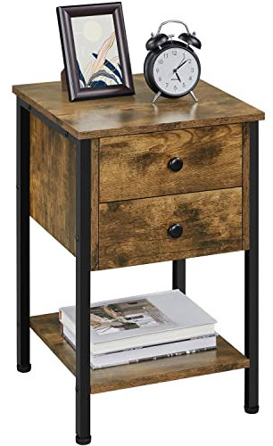 Yaheetech Side Table Nightstand 2-Drawer Industrial Vintage End Table Metal Frame Bedside Table with 2 Drawers and 1 Open Shelf for Living Room/Bedroom/Office,Rustic Brown