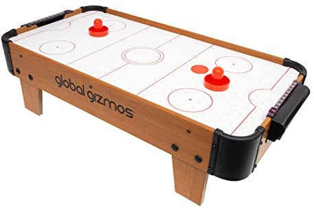 Global Gizmos 55979 Deluxe Table Top Air Hockey Game/Set Includes 2 Strikers & 2 Pucks/Lightweight & Portable/Battery Operated/71cm x 37cm x 21cm White