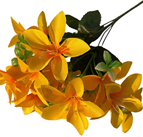 KHBNHJ Paquete de 6 flores artificiales de lirio de seda de 35 cm, ramos de lirio de tigre con hojas verdes, ramos florales artificiales de tacto real para bodas, fiestas, decoración del hogar, color