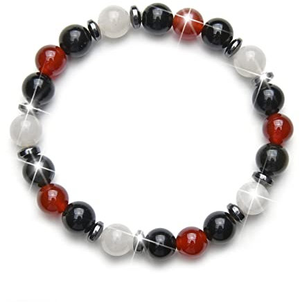 Fukugems Rot Karneol Schwarz Obsidian Weiß Quarz Kristall Glücks-Armband - Feng Shui Stretch Heilung für Frauen Männer