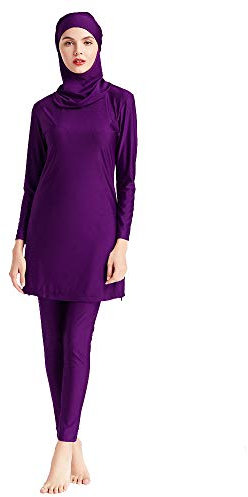 ABEUTY Muslimischer Badeanzug für Damen, bescheidene Bademode, Burkini, voller Anzug, Übergröße, islamischer Hijab-Badeanzug, violett, L