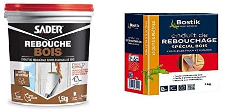 Bostik Enduit de Rebouchage Prêt à l'Emploi Spécial Bois – Pâte à Bois en Poudre – Intérieur et Extérieur – Pour Combler les Trous et Fissures Jusqu’à 5 cm – 1 Boîte 1 kg