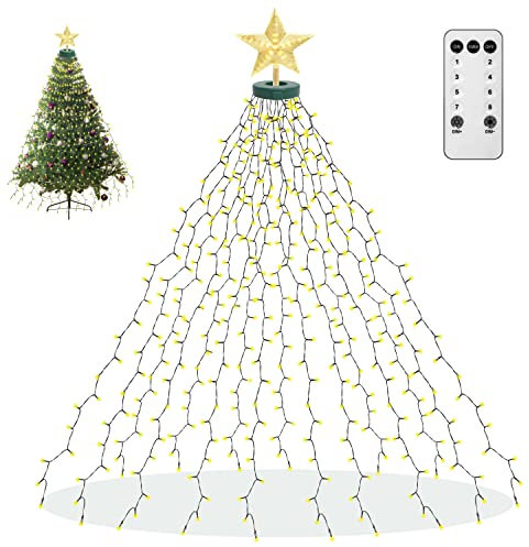 aneeway 410 LEDs Natale Luci Stelline, Telecomando Catena Luminosa Stelle Luce Stringa Interni Esterni Per Albero di Natale di 1,5-2,4 m Salotto Giardino Feste Natale Matrimonio, Bianco Caldo
