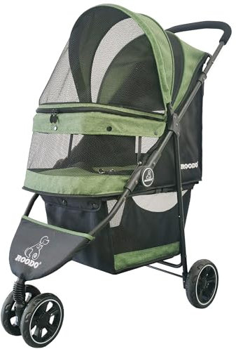 ROODO Haustier-Kinderwagen, 3 Räder, Hunde- und Katzenwagen, leicht, faltbar, tragbar, kompakt, Jogger, geeignet für 13,6 kg mittelgroße und kleine Hunde und Katzen (grün)