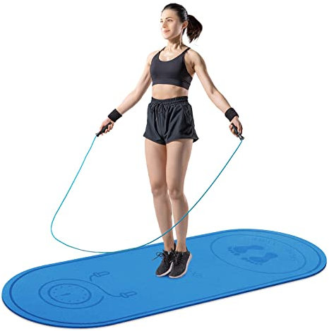 Springseilmatte, 180,3 x 61 cm, rutschfest, für drinnen und draußen, 6 mm dick, hochdichtes Trainings-Springseil-Pad für Zuhause, Fitnessstudio, Bodenbelag, Beton, Springseilmatte, Blau