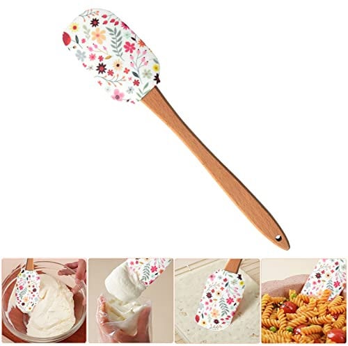 MUFEKUM Silicone Spatula, Heat Resistant Detachable Rubber Spatula with Beechwood Handle, Non-Stick Silicone Scraper Kitchen Utensils for Cooking, Scraping, Baking and Mixing (Flower)