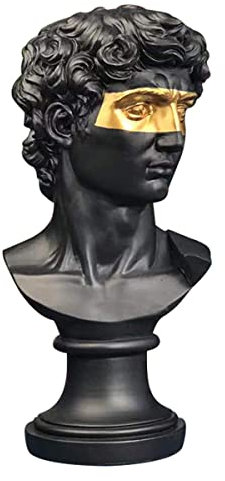 ECYC Griechische David-Statue, Maske, David-Büste, Kunstharz-Skulpturen, Figur, moderne Dekoration für Zuhause, Büro, Schreibtisch, Schwarz, 40 cm
