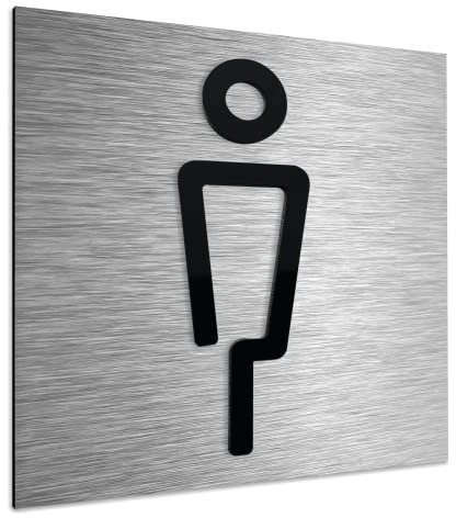 ALÚMADESIGNCO WC Targa Uomini - Cartello Bagno Maschio, Cartellonistica Per Toilette Maschile/Cartelli Servizi Igienici Uomo - Pittogrammi Maschi Adesivi Porte, Insegna Bagni - 12 x 12 cm