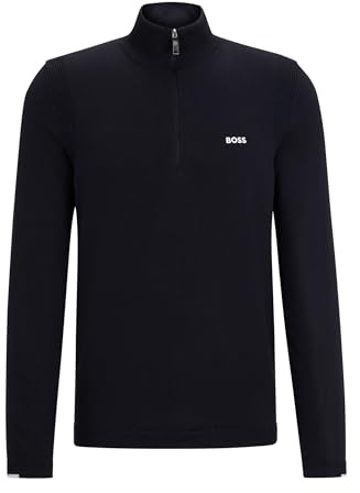 BOSS Mens Ever-X QZ Logo-Print Zip-Neck Sweater in a Cotton Blend