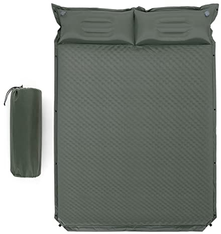 GOPLUS Doppelschlafmatte, Campingmatratze, Isomatte, Selbstaufblasend, Ultraleicht, für 2 Personen, mit 2 Selbstaufblasenden Kissen, aus Pongee & Schwamm, für Wandern, Camping & Reisen