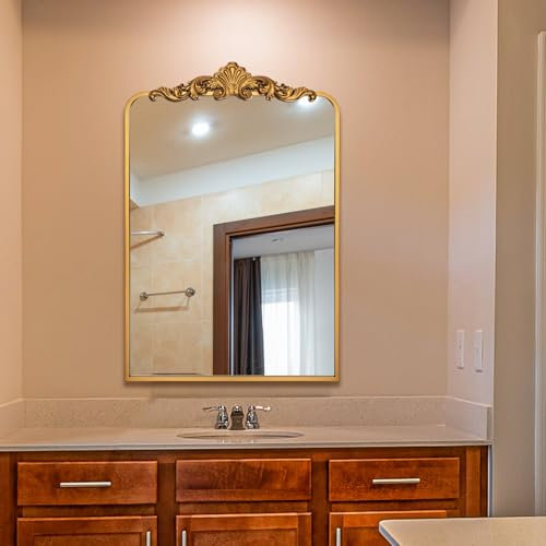 Ruomeng Traditioneller Wandspiegel, Vintage-Badezimmerspiegel, Barock-inspirierte Wanddekoration, goldfarbener Akzentspiegel für Schminktisch, Eingangsbereich und Wohnzimmer, 61 x 91,4 cm