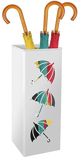 Porte-parapluie en métal sur pied – Porte-parapluie décoratif multifonction pour entrée, maison, hôtel, bureau (blanc)