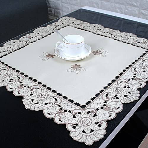 Tischläufer, weiß, bestickt, Spitze, Tischdecke, Blumenmuster, für Hochzeit, Party, Satin-Stoff – (quadratisch, 60 x 60 cm)