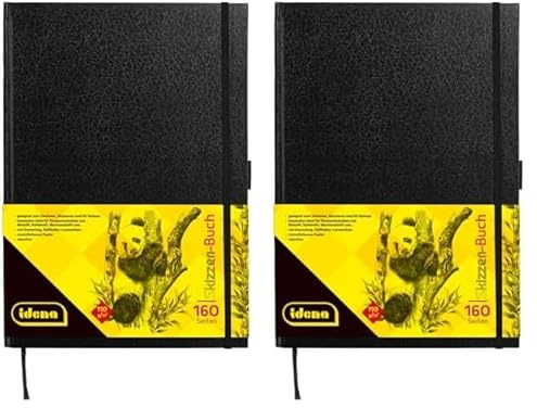 Idena 63142 - Skizzenbuch, A4, blanko, 80 Blatt, 110 g/m², Hardcover in schwarz, 1 Stück (Packung mit 2)