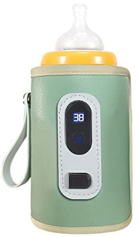 Calentador de Biberones 5V 2A, USB 38 ℃ 55 ℃ Temperatura Ajustable Calentamiento Preciso Calentador de Leche para Bebés a Prueba de Agua con Pantalla LCD para Viajes, Avión(Verde)