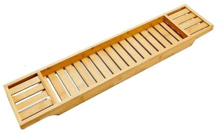 Pkge Bamboo Wooden Bath Rack Bathtub Caddy Tray | Bathroom Accessory Bath Shelf, Bathroom Storage Organizer | Bathroom Shelf Caddy, 70 x 14.5 x 7.5 cm (Natural)