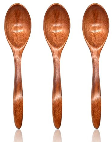 Cuchara de Madera, 3 Piezas, 7 Pulgadas, para Sopa, Postres, Mezcla de Arroz, Miel y Té