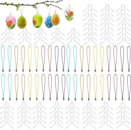 BOOSHMall 150 Stück Aufhänger für Ostereier, 150 Stück Bunte Schnur geeignet zum Aufhängen, Ostern Eieraufhänger Kugelaufhänger, Metallhaken Haken für Kunststoffeier, Osterdekoration