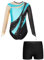 Aislor 2 Teiliger Gymnastikanzug Mädchen Glitzer Turnanzug Langarm Tanzbody mit Shorts Strass Tanzanzug Ballettkleidung Dancewear T Türkis 158-164