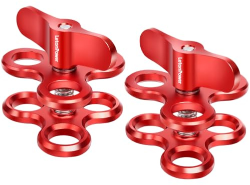 LetonPower 1'' Aluminio Triple Agujero Rótula Abrazadera para Sistema de Bandeja de Brazos de Linterna de Buceo Subacuático, Clip de 360° para Sistema de Brazos de Linterna de Cámara de Acción(2PCS)