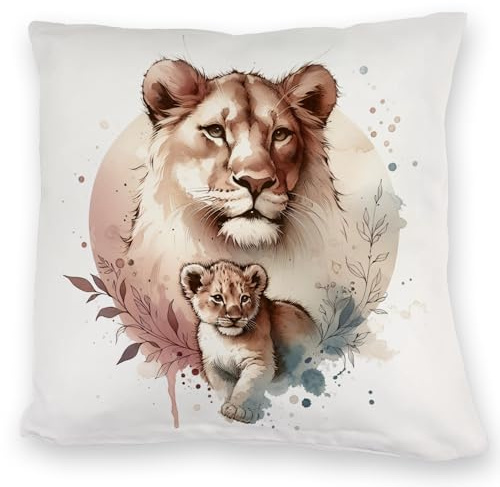 speecheese Löwin mit Baby Kuschelkissen Löwin Jungtier ZierKuschelkissen Raubkatze Mutter-Kind Motiv Säugetier Tierfamilie DekoKuschelkissen Kuscheliges Löwe Baby Geschenk