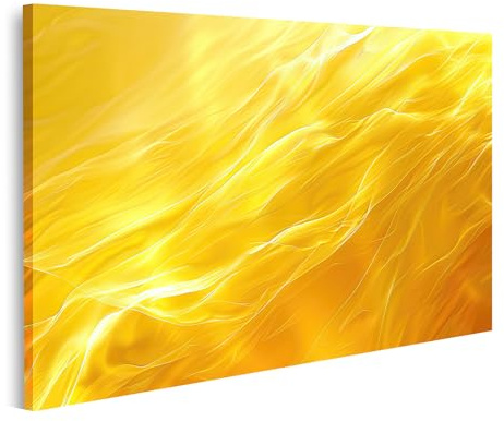 islandburner Bild auf Leinwand Generierte Leuchtend gelbe, abstrakte Wellenlinien fließen auf dem Wandbild Wohnzimmer Kunstgalerie Wandbilder Bilder