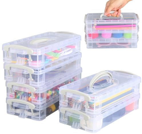 6 Stück Stiftebox, Stapelbare Durchsichtige Stifte Aufbewahrung mit Schnappverschluss und Griff, 22x10x4cm Stifte Organizer, Pencil Box Organizer für Kleinteile Aquarellstifte Pinsel Malstifte