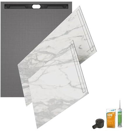 Receveur de douche à carreler 160 x 100 WEDI Fundo Riolito Neo + revêtement Top marble white + colle + ecoulement linéaire horizontal + kit étancheité