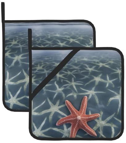 Sea Star Topflappen mit Küstenmotiv, bedruckt, quadratisch, hitzebeständig, für Küche, Backen, Grillen, 2 Stück