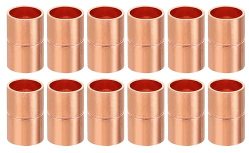 PATIKIL 3/8 ID Raccordi di Accoppiamento in Rame, 12pz Rullati Tubo di Arresto Dritto Raccordo per Saldatura per Condizionamento dell'Aria HVAC Impianto Refrigerazione