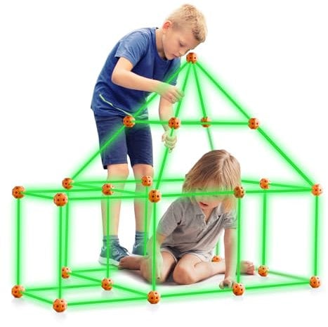 VEVOR Kit di Costruzione per Forte per Bambini 85 Pezzi, Set di Costruzioni per Tende da Gioco che Si Illumina a Buio, Regalo per Bambini dai 4 Anni in Su, per Interni Esterni con 55 Aste, 30 Palline