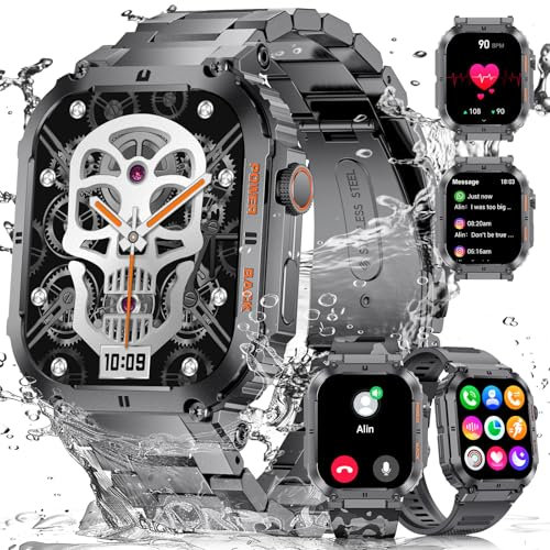 SIEMORL Smartwatch Herren mit mit Bluetooth Anrufen,1,96 HD Display Fitnessuhr 100+ Sportmodimit IP68 Wasserdicht Schrittzähler Outdoor Smart Watch für Android iOS