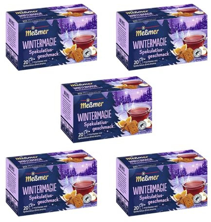 Meßmer Wintermagie mit Spekulatius-Zimt Aroma | 5x Wintermagie Vorteilspaket | 100 Teebeutel | Früchtetee mit Spekulatius-Zimt-Aroma | Glutenfrei | Laktosefrei | Vegan