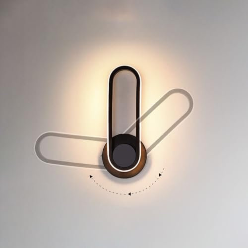AoLa LED Wandleuchte Innen 330° Drehbares Design Wandlampe Kreative Aluminium Nachttischlampe 12W Ovaler Moderne Minimalistisch Schwarz Acryl Wand Lampe für Schlafzimmer Wohnzimmer Flur 30CM