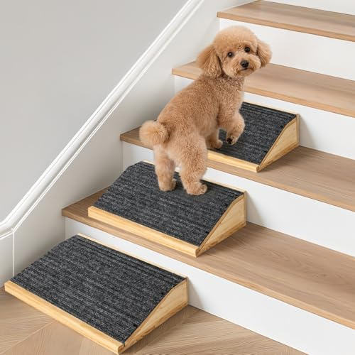 3er-Pack Holz-Hunderampe für Treppen, rutschfeste Haustier-Stufen für kleine Hunde mit Teppichoberfläche, niedrigwinklige Haustierrampen für Treppen, Stufen und Treppenhilfe für verletzte und ältere