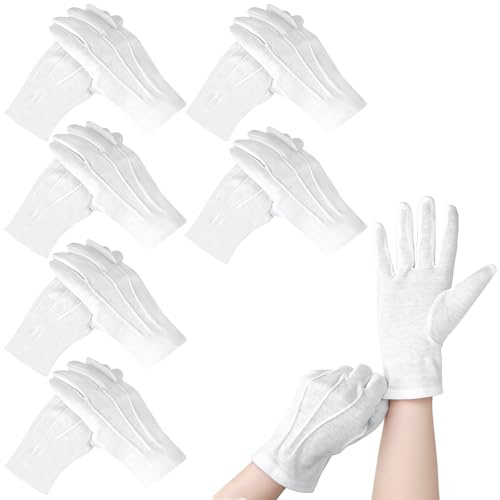 6 Paar Baumwollhandschuhe, 95% Baumwolle Weiße Feuchtigkeitshandschuhe für trockene Hände, Dünne Unisex Arbeitshandschuhe für Kosmetik, Schmuckinspektion, Nachtpflege