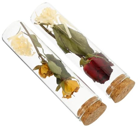 ULTECHNOVO 2pcs Mini Dried Flower Glass Wish Bottles with Cork Red Yellow Rose for Parties Weddings and Home Decor Message Bottles for Romantic
