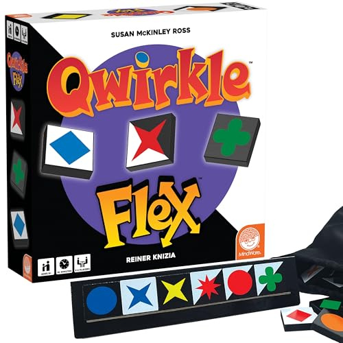 Mindware | Qwirkle Flex | Board Game | Ages 8+ | 2-4 Players | 30 Minutes Playing Time, Purple, Black, White | A fast, replayable tile game for 2-4 players. Includes 108 Flex tiles (36 white and 36 black. Ages 8+.