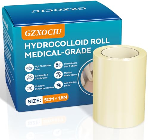 GZXOCIU Hydrokolloid-Verband Rolle: 5 cm x 1.5 m Ultra-klebende & Saugfähige & Wasserfeste Große Hydrokolloid-Pflaster für die Wundversorgung – Hydro Seal Wundheilungsverband Pflasterband (5cm x 1.5m)