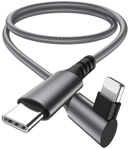 Tobfit USB C Ligtning Kabel 90 Grad Nylon Fast USB C Ligtning Ladekabel für iPhone 14/13/12/11/Pro/Pro Max/Mini/X/XS/XR/8/SE/8 Plus(0.3M)